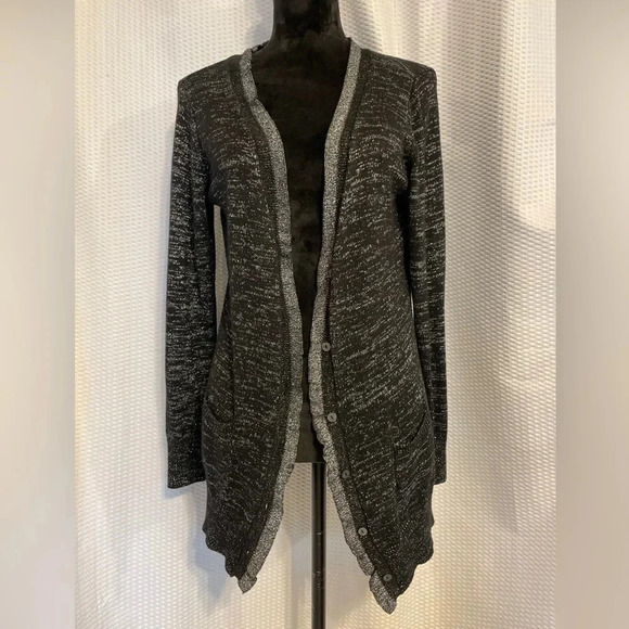 Victoria's Secret Sweaters - Victoria’s Secret Black & Silver Metallic Cardigan Sweater Size Large